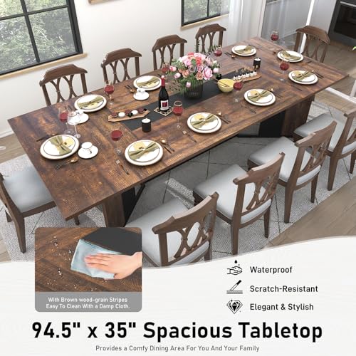Hlivelood 94Inch Dining Table for 10 People,Modern Brown Rectangular Kitchen Table W/Waterproof Wood Tabletop,Long Dining Room Tables W/Adjustable Legs&Metal Frame for Kitchen Living Room?Brown? Hlivelood