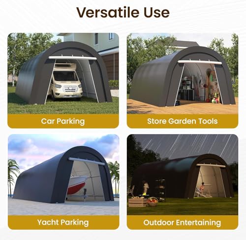 FansaFurn Heavy Duty Carport with 4 Cloth Bags, All-Weather Portable Garage with 2 Roll-up Doors, Car Canopy Storage Shelter Shed for Boat, Truck, or Garden Tools, 12' x 25' FansaFurn