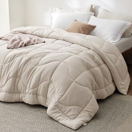 Bedsure Queen Comforter - Comforters Queen Size for All Season, Ultra-Soft Down Alternative & Prewashed Duvet Insert with 4 Tabs - Machine Washable, Linen, 88x88 Inches Bedsure