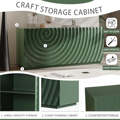 NTYUNRR 59" Buffet Sideboard Cabinet with Storage, Mid Century Modern Accent Credenza with Shelves, Media Console with 4 Doors, Coffee Bar Table for Entryway Living Room Dining Room Kitchen, Green NTYUNRR