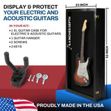 PENNZONI Extra Large Acoustic Guitar Display Case - Wall Mount Display Case for Acoustic/Electric Guitars - Ultra Clear Acoustic Guitar Solid Wood Frame Display Case | Black, Black Felt PENNZONI