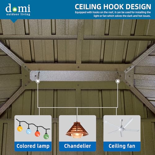 Domi 12x14FT Hardtop Gazebo with Netting & Curtains, Outdoor Aluminum Frame Gazebo with Galvanized Steel Double Roof, Outdoor Permanent Metal Pavilion for Patio Deck Lawn and Garden, Wood-Looking domi outdoor living