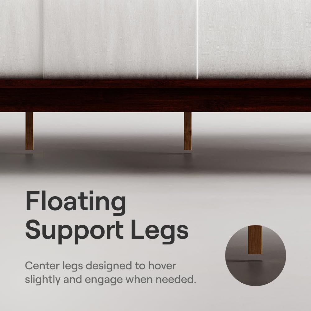 Nectar Bamboo Platform Bed Frame - King - Walnut - Floating Center Support Legs - 12” Height - Easy Tool Free Set Up - Contemporary and Durable - Sturdy Wooden Support Slats - Holds Up to 800 Pounds Nectar