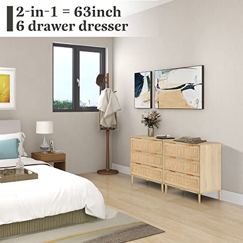 HOPUBUY 3 Drawer Dresser for Bedroom, Rattan Dresser Modern Closet Dressers Chest of Drawers, Wood Oak 3 Drawer Storage Chest for Bedroom, Hallway, Living Room HOPUBUY
