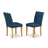 East West Furniture ANAB3-OAK-55 3 Piece Kitchen Table & Chairs Set Contains a Round Dining Room Table with Pedestal and 2 Oasis Blue Faux Leather Parsons Chairs, 36x36 Inch, Oak East West Furniture