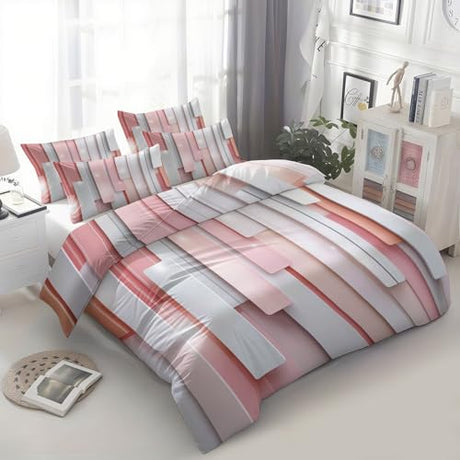 Minimalist Abstract Stripes Duvet Cover Small Single Size, Light Pink Comforter Cover with 1 Pillowcases - Soft Breathable Bedding Set 40 x 60 inches for Boys Girls Teens Men Women Bedroom Decor Generic