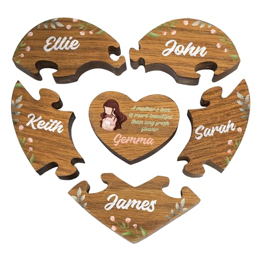 6" Personalized Wooden Heart Puzzle Made of Solid Oak, Custom Wooden Family Puzzle with Names (Design 1) - WoodArtSupply