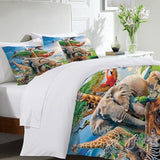 Funny Animals Bedding Set 3 Pieces Soft Lightweight Microfiber Zoo Print Bedspread Coverlet Set Jungle Elephant Giraffe Duvet Cover Twin Full Queen King Comforter Bed Set for Girls Boy Women Men exroozy