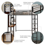 Merax Twin Metal Loft Bed with 2 Shelves and one Desk,Loft Bed Frame with 2 Built-in Laddersl,Noise Free,No Box Spring Neede,Black Merax
