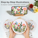 RIHYTFU 3 Pack Flower Embroidery Kits for Beginners, Adults Starter Cross Stitch Kit, DIY Sewing Needlepoint, Floral Plants Patterns Hand Stamped Embroidery Kits