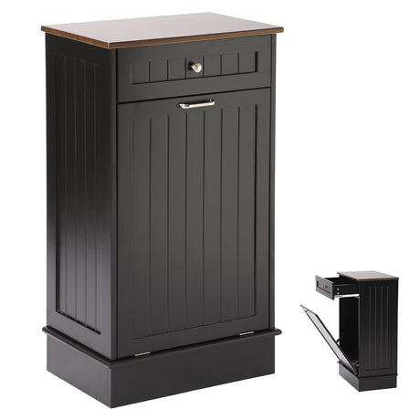 LOUVIXA Tilt Out Trash Bin Cabinet Dog Proof Trash Can Holder Kitchen Island Without Garbage Bin or Tilt Out Laundry Hamper, Black LOUVIXA