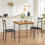 VECELO 3 Piece Dining Table Set for 2, Kitchen Table Set with 2 Chairs for Small Space, Space-Saving and Modern Design, Apartment, Easy to Assemble,Classic Brown VECELO