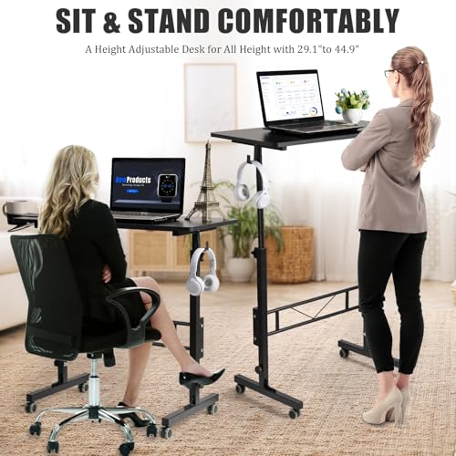 SIDUCAL Standing Desk Adjustable Height, Small Mobile Table with Wheels, Rolling Desk for Standing or Sitting, Portable Computer Desk for Walking Pad, Black SIDUCAL