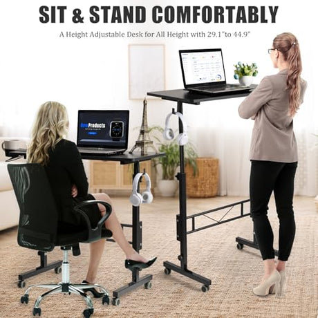 SIDUCAL Standing Desk Adjustable Height, Small Mobile Table with Wheels, Rolling Desk for Standing or Sitting, Portable Computer Desk for Walking Pad, Black SIDUCAL