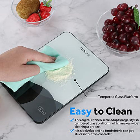AIMILAR Digital Kitchen Scale 22lb/10kg USB-C Rechargeable, Tempered Glass Top Easy Clean, LED Touch Screen No Buttons, Auto Shut Off AIMILAR