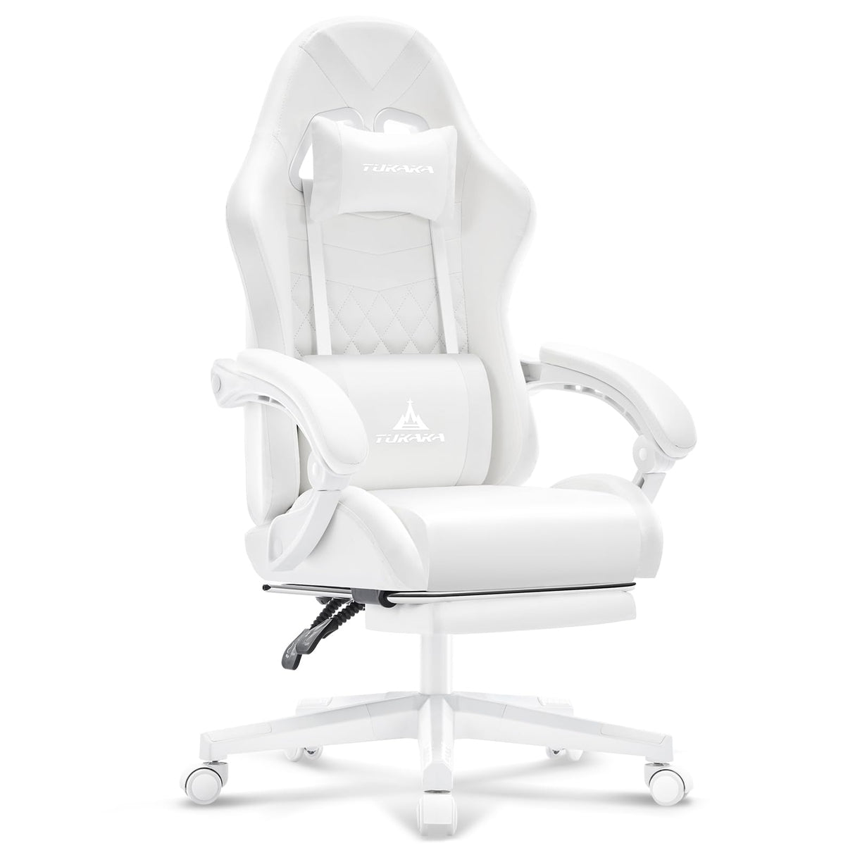 TUKAKA White Gaming Chair,Ergonomic Massage Computer Office Desk Chair with Footrest,Pocket Spring Cushion,Reclining Leather Adjustable Gamer Chair with Headrest and Lumbar Support,White TUKAKA