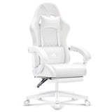TUKAKA White Gaming Chair,Ergonomic Massage Computer Office Desk Chair with Footrest,Pocket Spring Cushion,Reclining Leather Adjustable Gamer Chair with Headrest and Lumbar Support,White TUKAKA