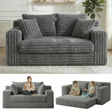 3-in-1 Convertible Sofa Bed: Boneless Loveseat Sleeper & Folding Couch Bed with 4 Pillows & Detachable Cushion, Furry Futon Couch for Bedroom, Apartment, Office and Living Room, No Assembly, Grey Winzoo