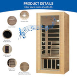 RESTISLAND Infrared Sauna Room for Home, Near Zero EMF Wooden 1 Person Indoor Home Sauna with Bluetooth, LCD Control Panel, Chromo Therapy Light RESTISLAND