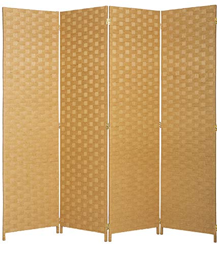 Legacy Decor Bamboo Woven Panel Room Divider, Privacy Partition Screen, 4 Panel Beige Color Legacy Decor