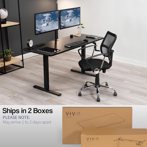 VIVO Manual Height Adjustable 60 x 24 inch Stand Up Desk, Black Solid One-Piece Table Top, Black Frame, Standing Workstation with Foldable Handle, DESK-KIT-MB6B VIVO