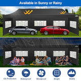 COBIZI 10x30 Pop up Canopy Tent 10x30 Canopy with 8 Sidewalls Waterproof Heavy Duty Commercial Canopy Tent for Parties Outdoor Tent Garden Gazebo Tent, Carry Bag with Wheel(10x30ft,Black) COBIZI