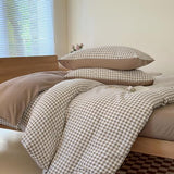 NSNLGSGC Queen Gingham Grid Duvet Cover Set Tan- Washed Microfiber Plaid Comforter Cover Set Brown Soft & Lightweight Breathable Clean Bedding Set(3PCS, Queen) NSNLGSGC