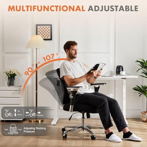 Sweetcrispy Big and Tall Office Desk Chair with Lumbar Support, 500lbs Heavy Duty Mesh Ergonomic Computer Chair with 4D Armrest and Wide Comfy Seat, Wheels for Adult Sweetcrispy