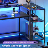 SEDETA Gaming Desk 70.8'' with LED Lights and Storage Shelves, Computer Desk with Monitor Stand, Power Outlets and Cup Holder, Large PC Gamer Desk, Gaming Table for Bedroom, Living Room, Black SEDETA