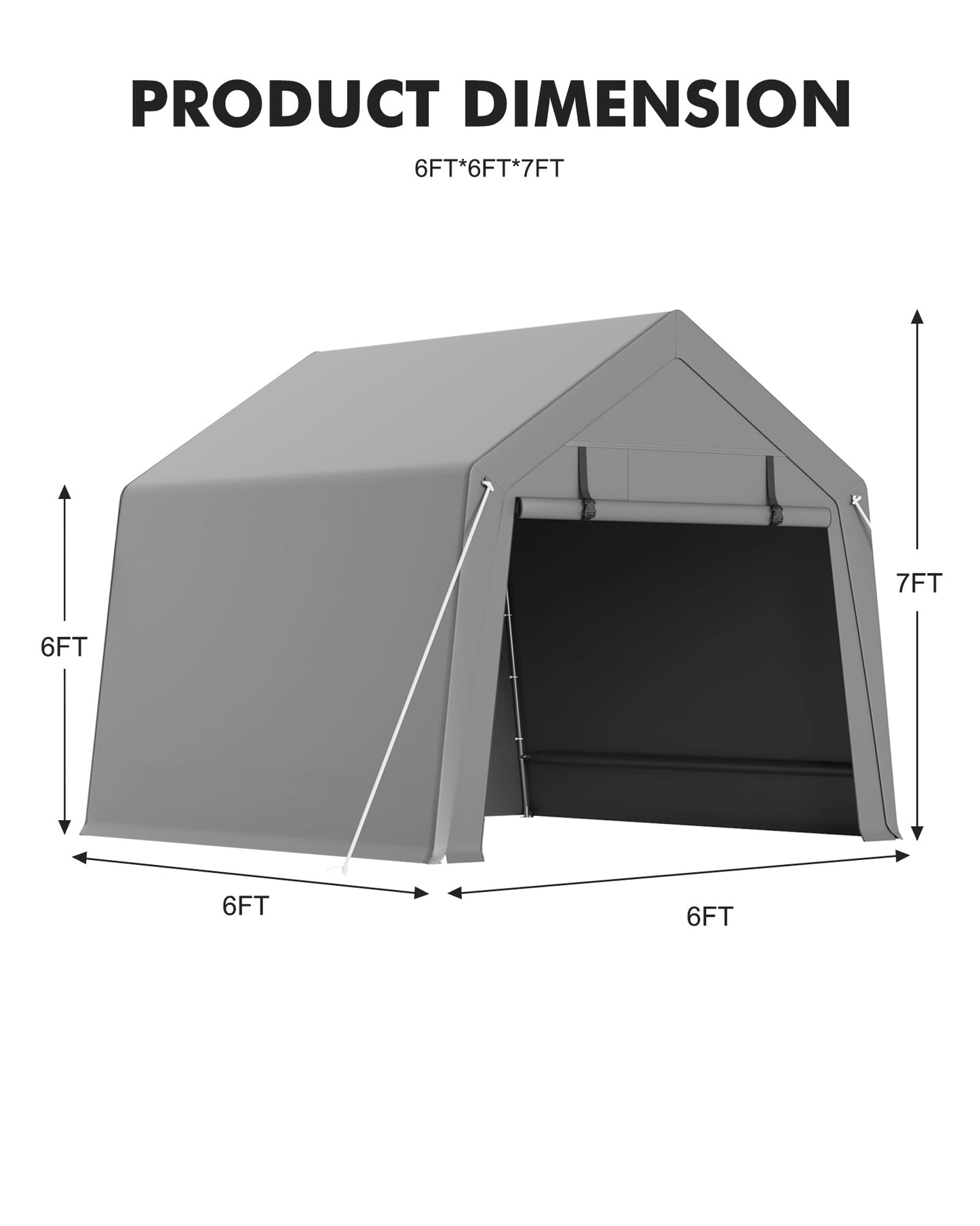 7 x 12 ft Carport Storage Shed, Portable Garage with Roll-up Zipper Door, Heavy Duty Waterproof Tarp, Storage for Motorcycle, Bike, Firewood, Garden Tools