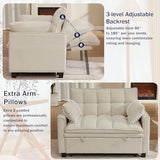 Portaforta Sleeper Sofa with Pull Out Couch Bed, 48" Convertible Pull-Out Sofa Bed Chair, 3-in-1 Futon Couch with Reclining Backrest and Side Pockets for Living Room Bedroom Apartment, Beige Portaforta