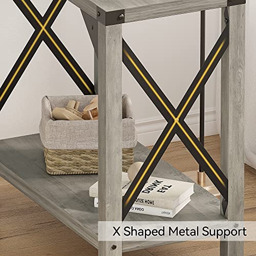 IDEALHOUSE Narrow End Table Set of 2 for Small Spaces, Rectangular Farmhouse Nightstand Sofa Side Table for Living Room, Bedroom, Lounge(Grey) - WoodArtSupply