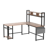 Aheaplus Reversible L-Shaped Desk with Power Outlet & LED Lights - Rustic Brown Home Office & Gaming Setup Aheaplus