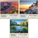 Bits and Pieces Value Set of 3-500 Piece Jigsaw Puzzles for Adults - National Park Puzzles - Grand Canyon, Yosemite, Acadia - Completed Sizes18 x 24" Bits and Pieces