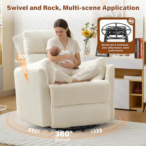 BOSMILLER 360° Swivel Recliner Chair,Nursing Rocking Chair with 2 Pillows for Adutlts,Comfy Rocker Recliners with High Back for Nursery,Living Room,Bedroom
