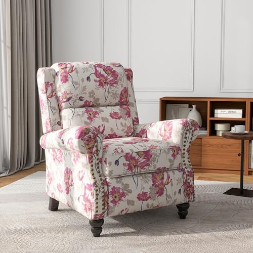 UIXE Pushback Recliner Chair, Fabric Armchair Push Back Accent Chair, Rivet Trim Club Chair Home Theater Overstuffed Single Sofa Reading Seat for Living Room, Pattern