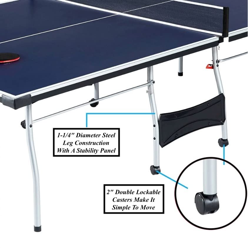 Folding Rolling Table Tennis Table Indoor Ping Pong Table with 2 Paddles 2 Balls 1 Net and Post Set Fold-Up Design 4 Wheels for Easy Movement Perfect Christmas New Year Holiday Season Gifts Generic