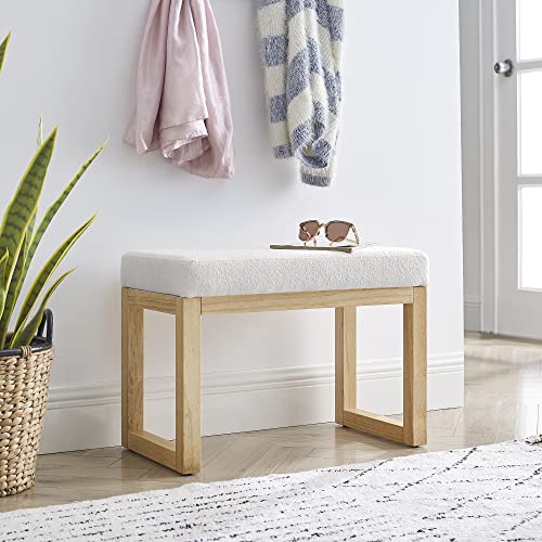 Niccae Rectangular Ottomans Bench, 25 Inch Footstool, Made Loop Yarn Fabric and Sturdy Rubber Wood, Perfect for Modern Living Rooms, Bedrooms, and Corridors (Beige)