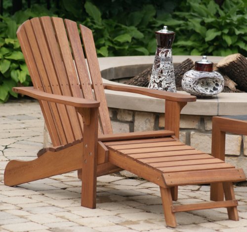 Outdoor Interiors CD3111 Eucalyptus Adirondack Chair and Built In Ottoman - WoodArtSupply