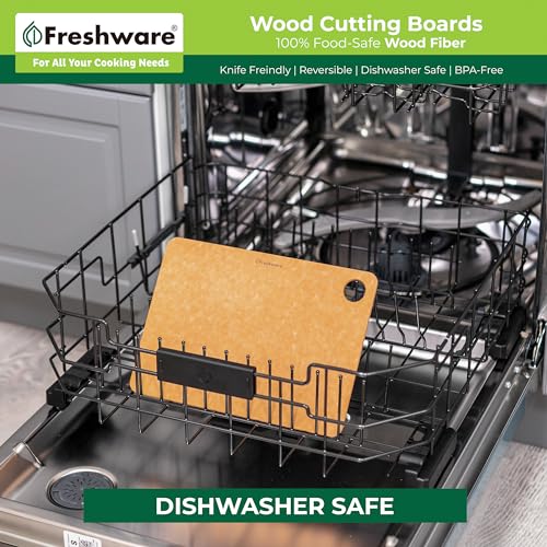 Wood Cutting Boards for Kitchen Dishwasher Safe, Wood Cutting Board, Premium Wood Fiber, Non-Porous, Reversible, Set of 2, Natural Slate - WoodArtSupply