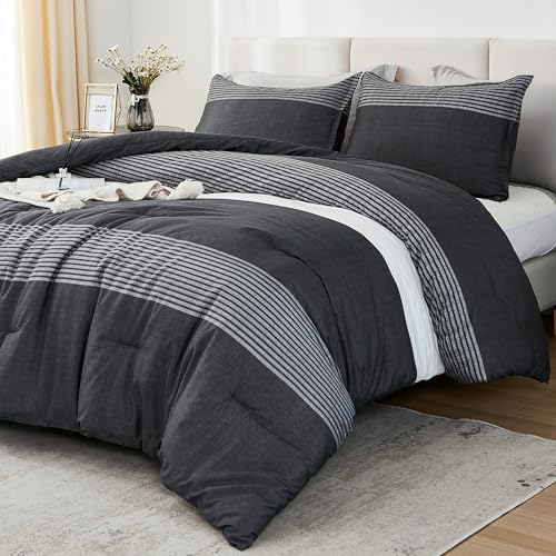 Litanika Twin XL Comforter Set Black White Grey - 2 Pieces Gray Twin Extra Long Size Lightweight Bedding Set, All Season Down Alternative Comforter Litanika