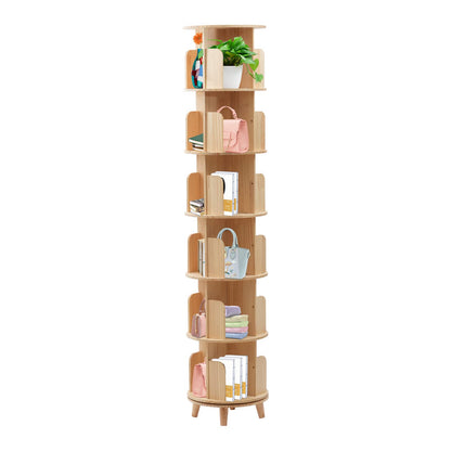 SHATUOA 360° Rotating Wood Narrow Bookshelf Organizer with 6 Tiers for Versatile Storage - WoodArtSupply