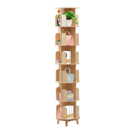 360° Rotating Solid Hardwood Bookshelf - 6-Tier Freestanding Storage & Display Rack for Any Room SAHUANIYE