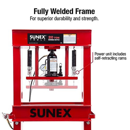 SUNEX TOOLS 5720AH Fully-Welded Air/Hydraulic Shop Press, 20 Tons - WoodArtSupply