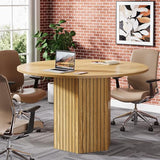 Tribesigns Round Conference Table, 47-Inch Wood Modern Meeting Table for 4-6 People for Conference Room, Meeting Room, Office, Business, Training, Seminar, Light Brown Tribesigns