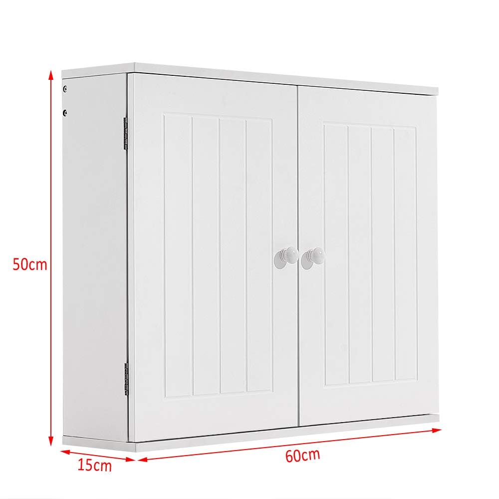 Panana Wall Mounted Cabinet, 2 Doors, Adjustable Shelf, White, 60cm x 15cm x 50cm, Modern Style, Bathroom & Kitchen Panana