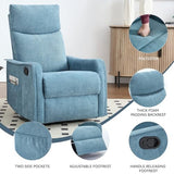 Kolavess Swivel Rocker Recliner Chair for Adults, Nursery Rocking Chair with Heat and Massage, Glider Reclining Chair for Small Space Living Room Bedroom, Blue