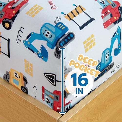 Homilay Queen Sheet Set Kids - Excavator Road Roller Dump Truck 4 Pieces Soft Microfiber Cartoon Style Bedsheets for Boys Girls Teens, Oeko TEX, Breathable Deep Pocket Sheets(Engineering Car) Homilay