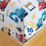 Homilay Queen Sheet Set Kids - Excavator Road Roller Dump Truck 4 Pieces Soft Microfiber Cartoon Style Bedsheets for Boys Girls Teens, Oeko TEX, Breathable Deep Pocket Sheets(Engineering Car) Homilay