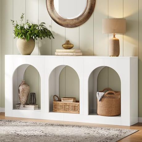 Tribesigns 70.9" White Console Table with Storage, Wood Entryway Entry Table with 3 Arched Shelves for Foyer, Hallway, Living Room, Behind Couch Sofa, Narrow Long Tribesigns